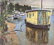 George Leslie Hunter Houseboats,Balloch oil on canvas